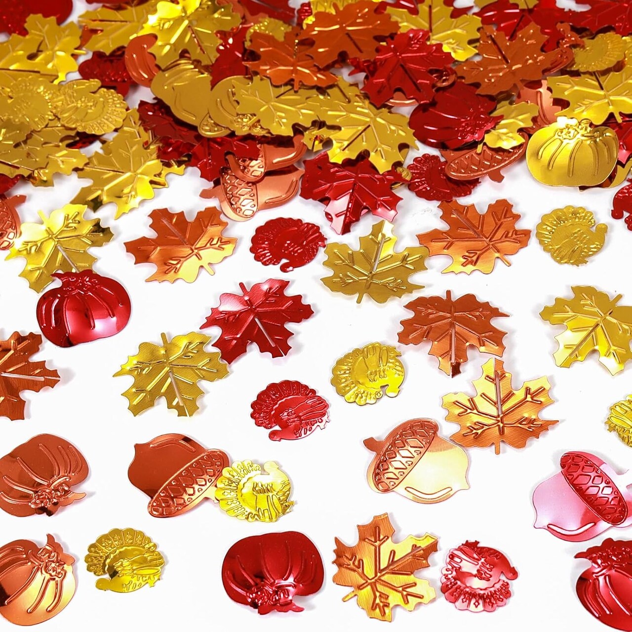 200 Pieces Fall Confetti, Thanksgiving Maple Leaves, Turkey, Pumpkin, Acorn(Pumpkin and Maple Leaves)3.6 x 4.3 x 0.2 inches